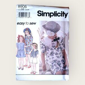 Vintage 1990s Simplicity Sewing Pattern 8906 Girls Top Shorts Hat Size 5-6X